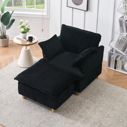 Elysian Corduroy Lounger – Premium Single Sofa with Ottoman and Throw Pillows