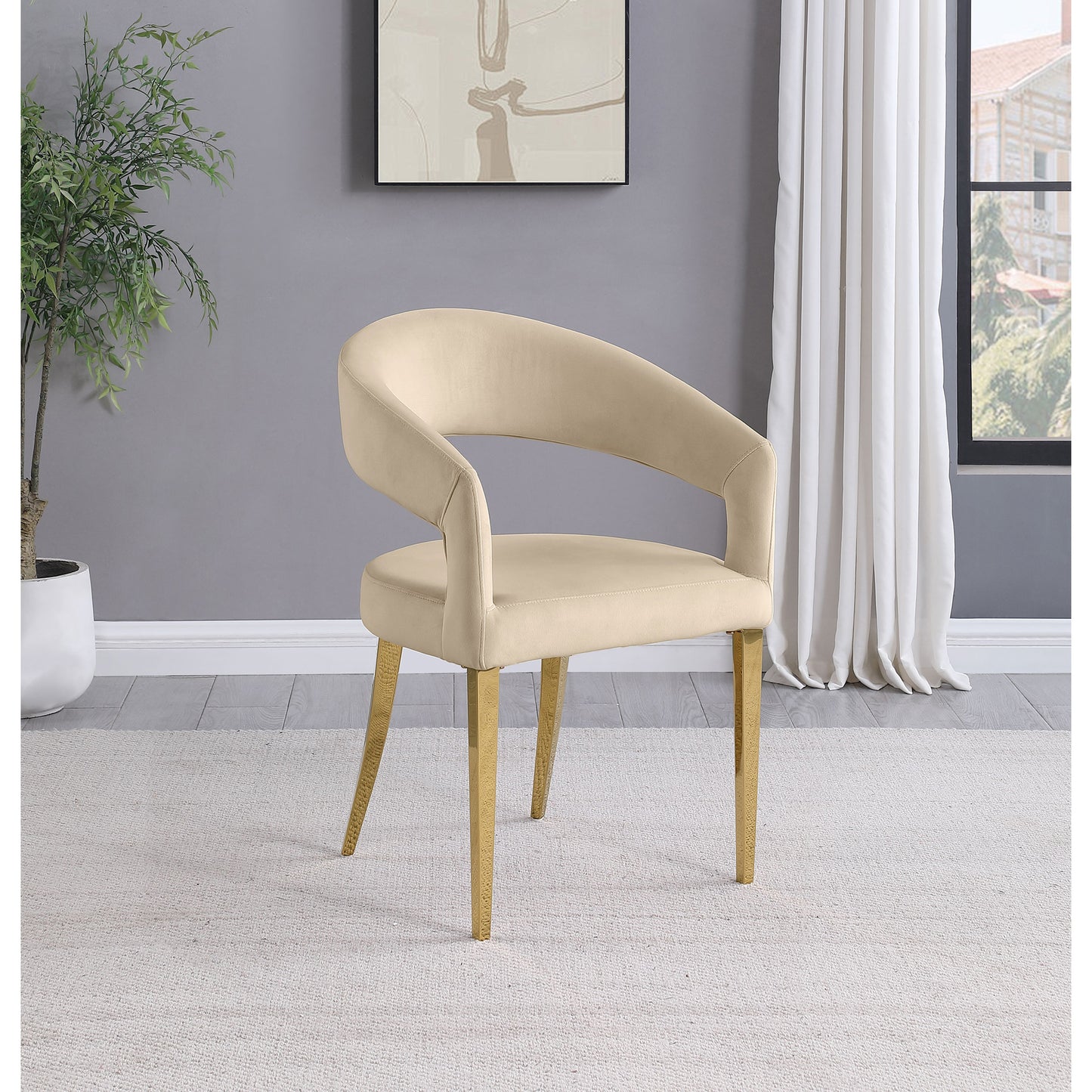Rendina Dining Armchairs – Set of 2 Beige Velvet Seats with Soft Padded Frame