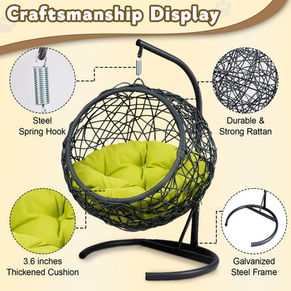 Nuvio Cat Swing Lounge – Green Hanging Egg Bed with Rattan Look, Stand & Cushion - JUSTLIVE NESTJUSTLIVE NEST