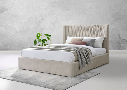 Lorava King Bed – Beige Upholstered Eastern King Frame