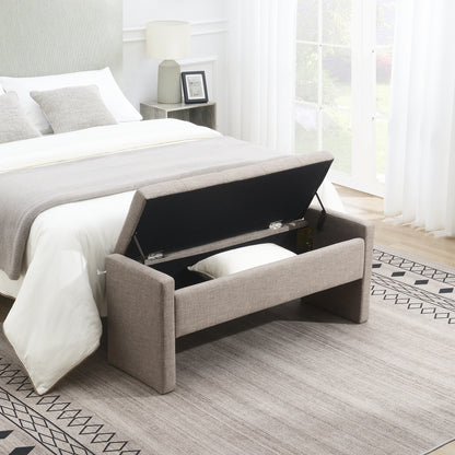 Avin Storage Bench – Gray-Brown Linen Upholstery, Hidden Bed-End Storage Seat
