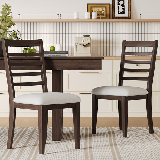 Harlan Farmhouse Chairs – 2 Armless Ladder Back Upholstered Kitchen Seats