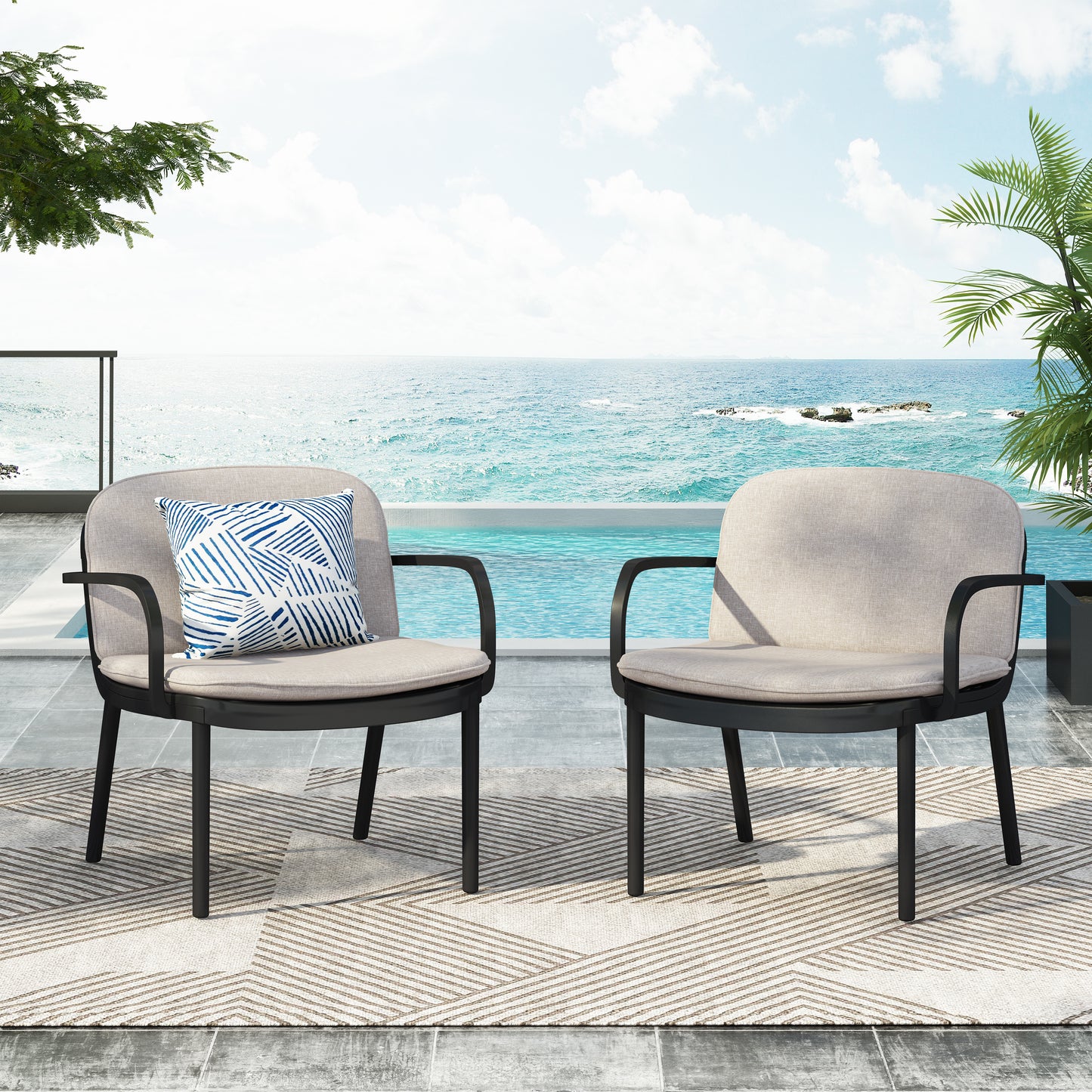 Luna Chair Set – Black Club Chairs with Beige Cushions (2-Pack)