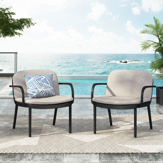 Luna Chair Set – Black Club Chairs with Beige Cushions (2-Pack)