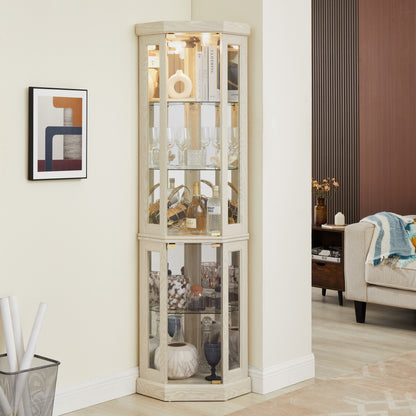 Luntra Corner Glow – White Curio Cabinet with Built-In Lighting for Wine & Collectibles
