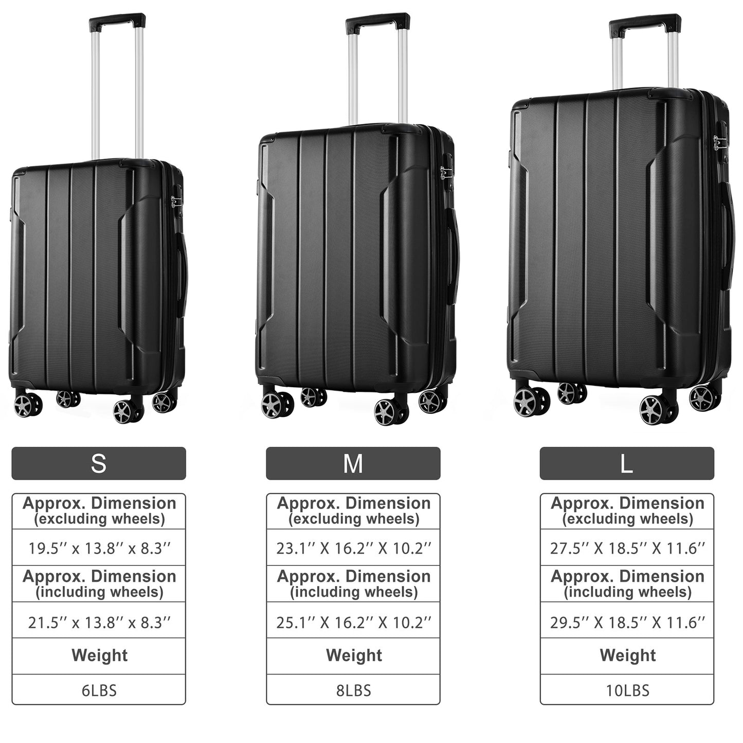 Jetera 3 - Piece ABS Luggage Set – Black Expandable Suitcases with Double Spinner Wheels & TSA Lock (20/24/28") - JUSTLIVE NESTJUSTLIVE NEST