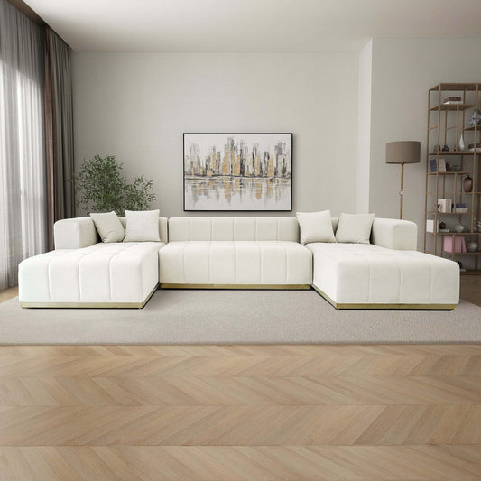 NestEdge ‘VelvetNest” U-Shape Sofa – Cream Velvet | Cozy Corner Comfort