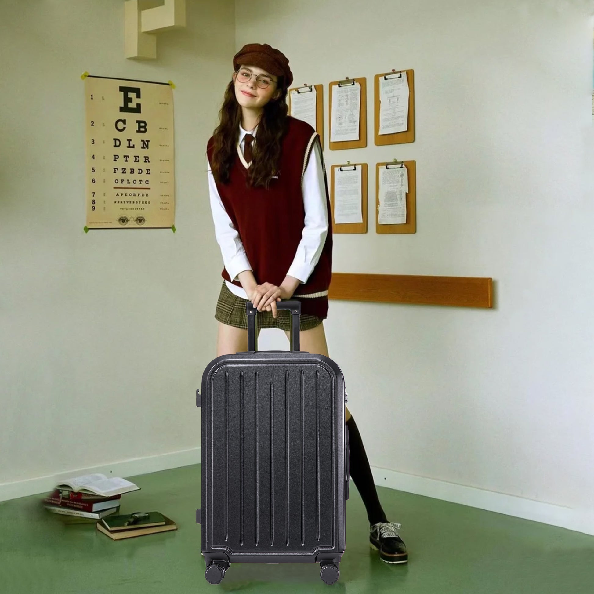 Jetera 3 - Piece ABS Travel Set – Black Spinner Suitcases with USB Port & Cup Holder (20/24/28") - JUSTLIVE NESTJUSTLIVE NEST
