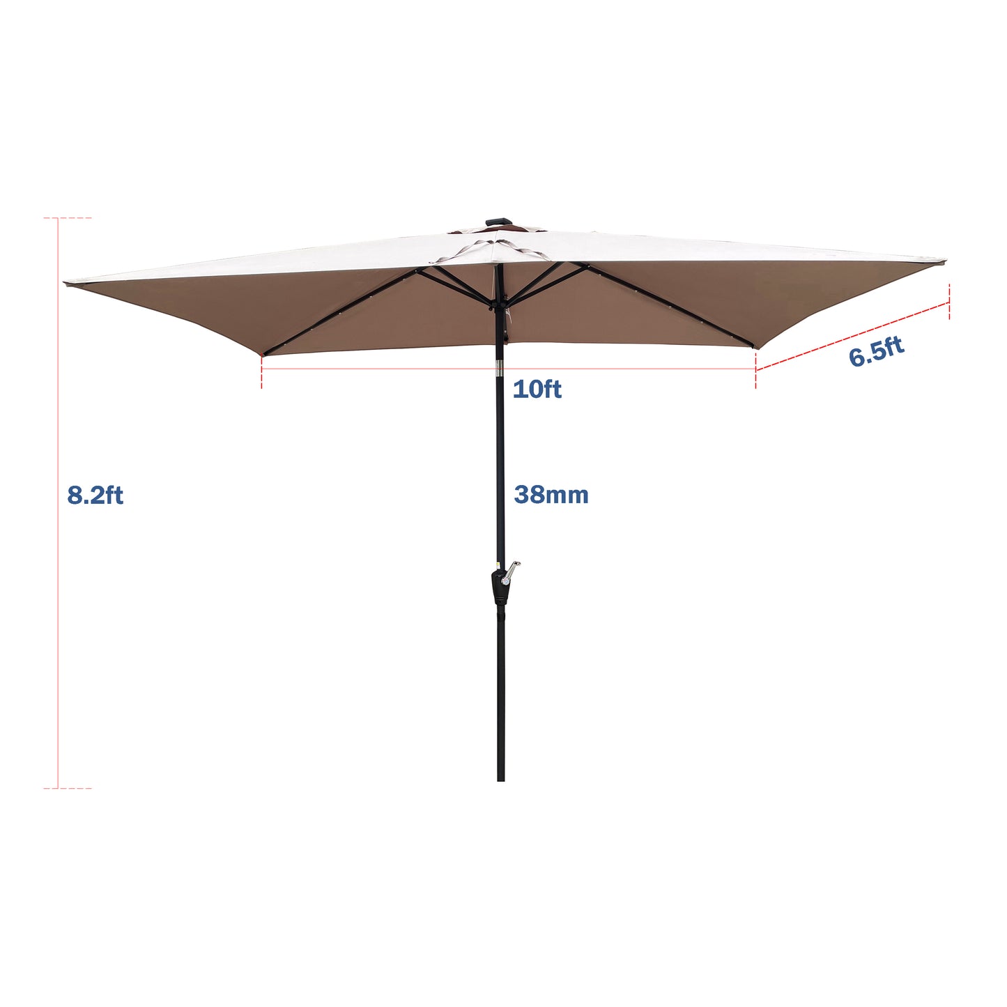 Solair 10x6.5' Rectangular LED Umbrella – Solar Crank Shade with Push - Button Tilt for Patio or Pool - JUSTLIVE NESTJUSTLIVE NEST