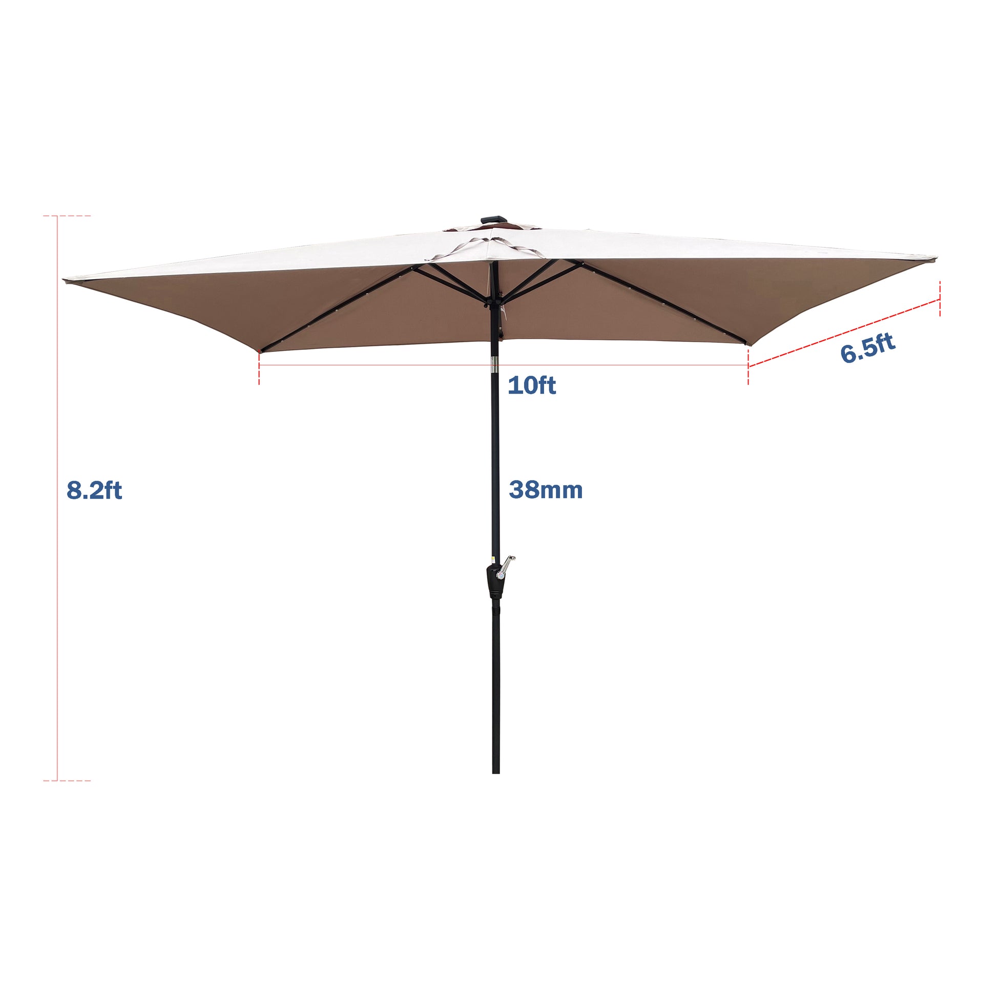 Solair 10x6.5' Rectangular LED Umbrella – Solar Crank Shade with Push - Button Tilt for Patio or Pool - JUSTLIVE NESTJUSTLIVE NEST