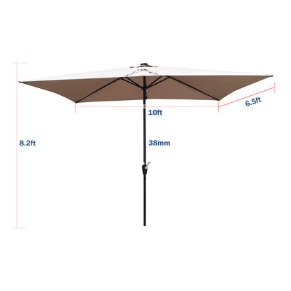 Solair 10x6.5' Rectangular LED Umbrella – Solar Crank Shade with Push - Button Tilt for Patio or Pool - JUSTLIVE NESTJUSTLIVE NEST