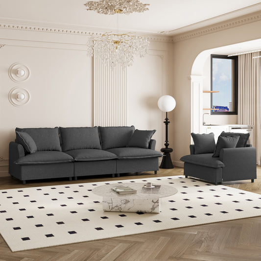 2-Piece Comfort Set – Chenille Sofa & Armchair Ensemble with Accent Pillows