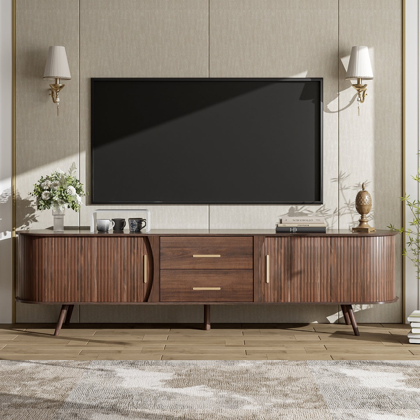 Midvyn Console – Mid-Century Style TV Stand with 2 Drawers (Up to 80")