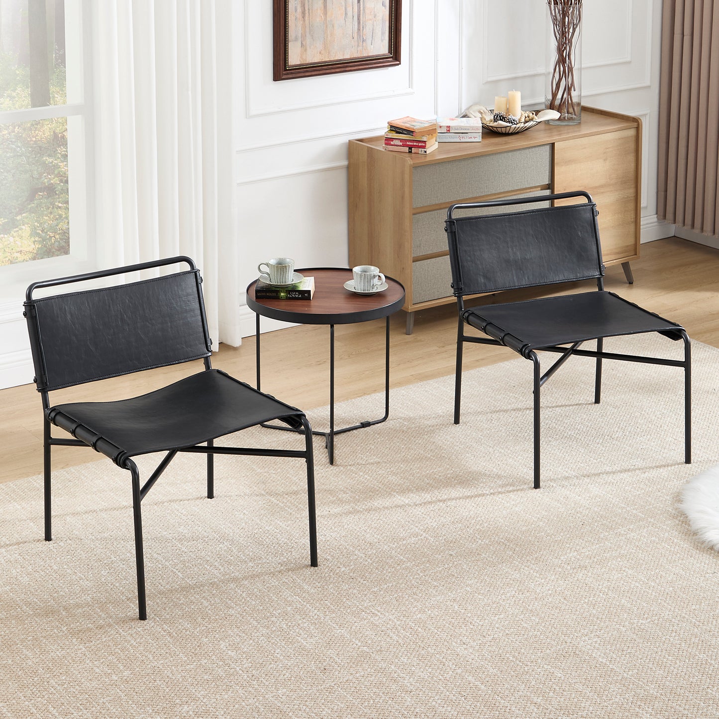 Revro Chair Set (2pc) – Vintagehide Finish, Noirline Frame