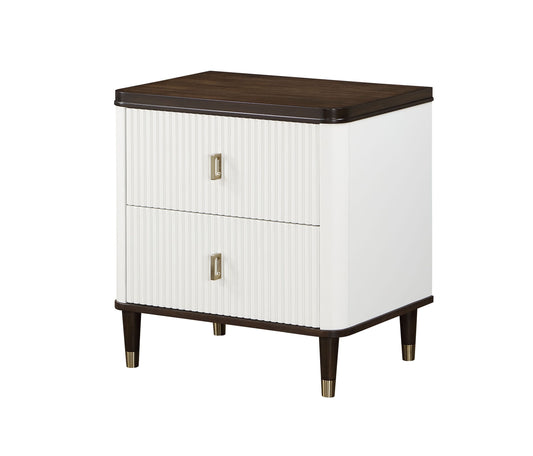 Carena USB Stand – White & Walnut 2-Drawer Nightstand with Integrated Charging Port