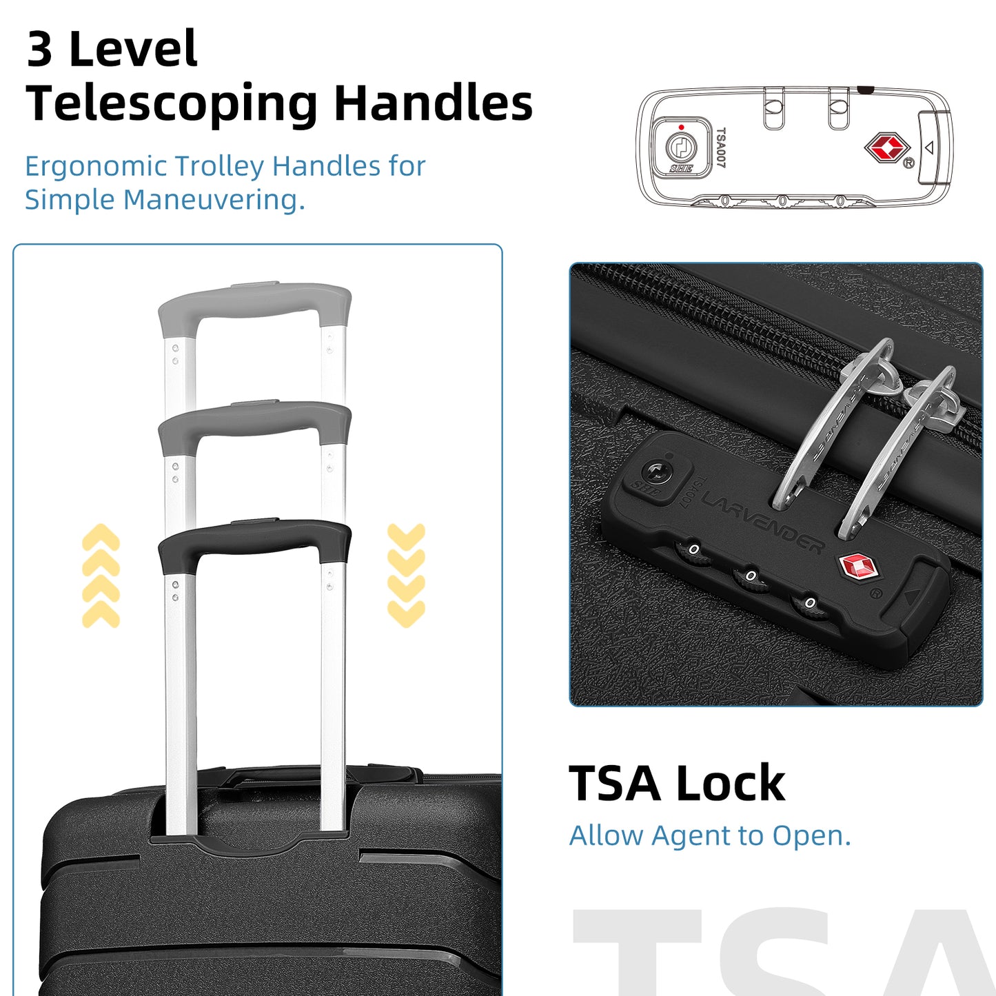 Jetera 5 - Piece PP Luggage Set – Expandable Hardside Suitcases with Spinner Wheels & TSA Lock (Black) - JUSTLIVE NESTJUSTLIVE NEST