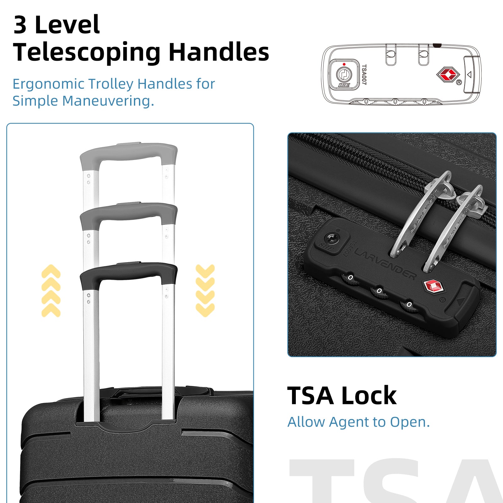 Jetera 5 - Piece PP Luggage Set – Expandable Hardside Suitcases with Spinner Wheels & TSA Lock (Black) - JUSTLIVE NESTJUSTLIVE NEST