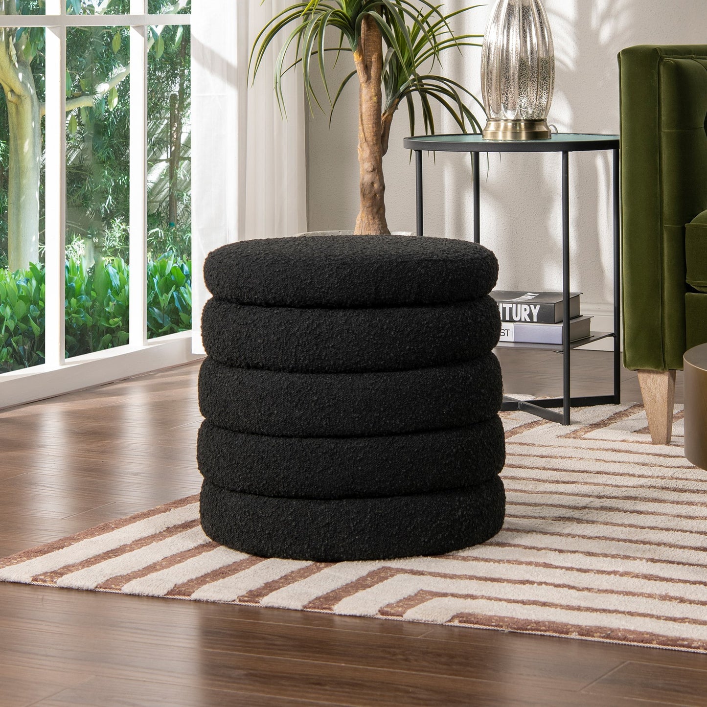 Ovaira Ottoman – EbonyBouclé Wrap, DeepNest Round Core