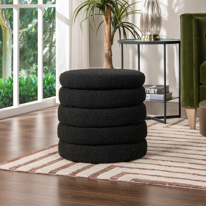 Ovaira Ottoman – EbonyBouclé Wrap, DeepNest Round Core