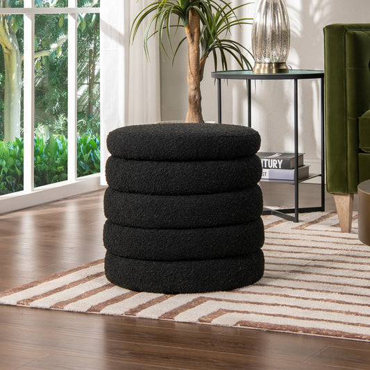 Ovaira Ottoman – EbonyBouclé Wrap, DeepNest Round Core