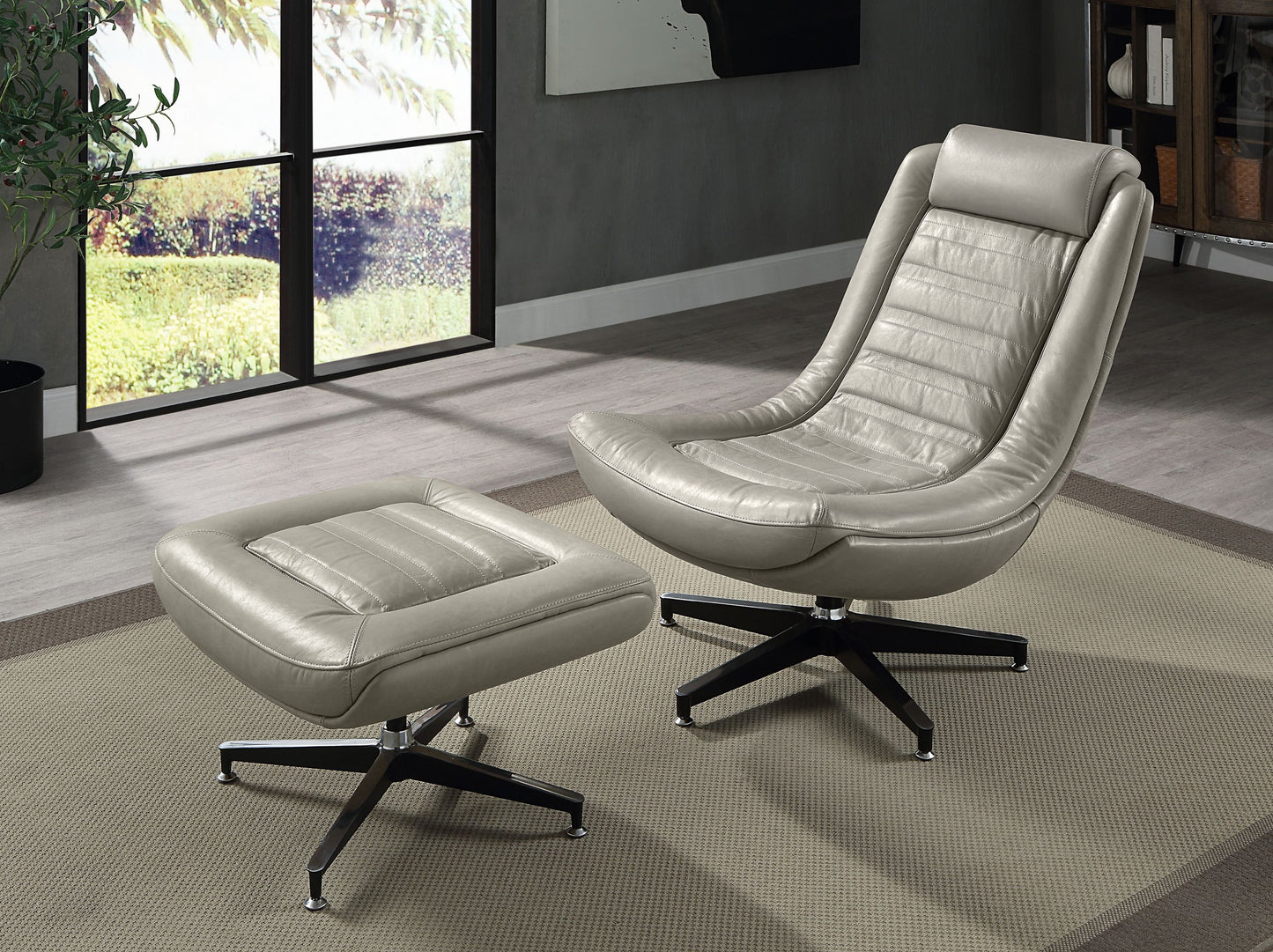 Nyvoro Chair Set – Twilighthide Leather, Orbitra Swivel Base, Loungepair Ottoman