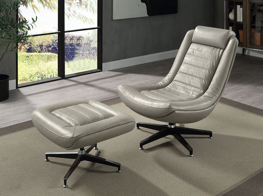 Nyvoro Chair Set – Twilighthide Leather, Orbitra Swivel Base, Loungepair Ottoman