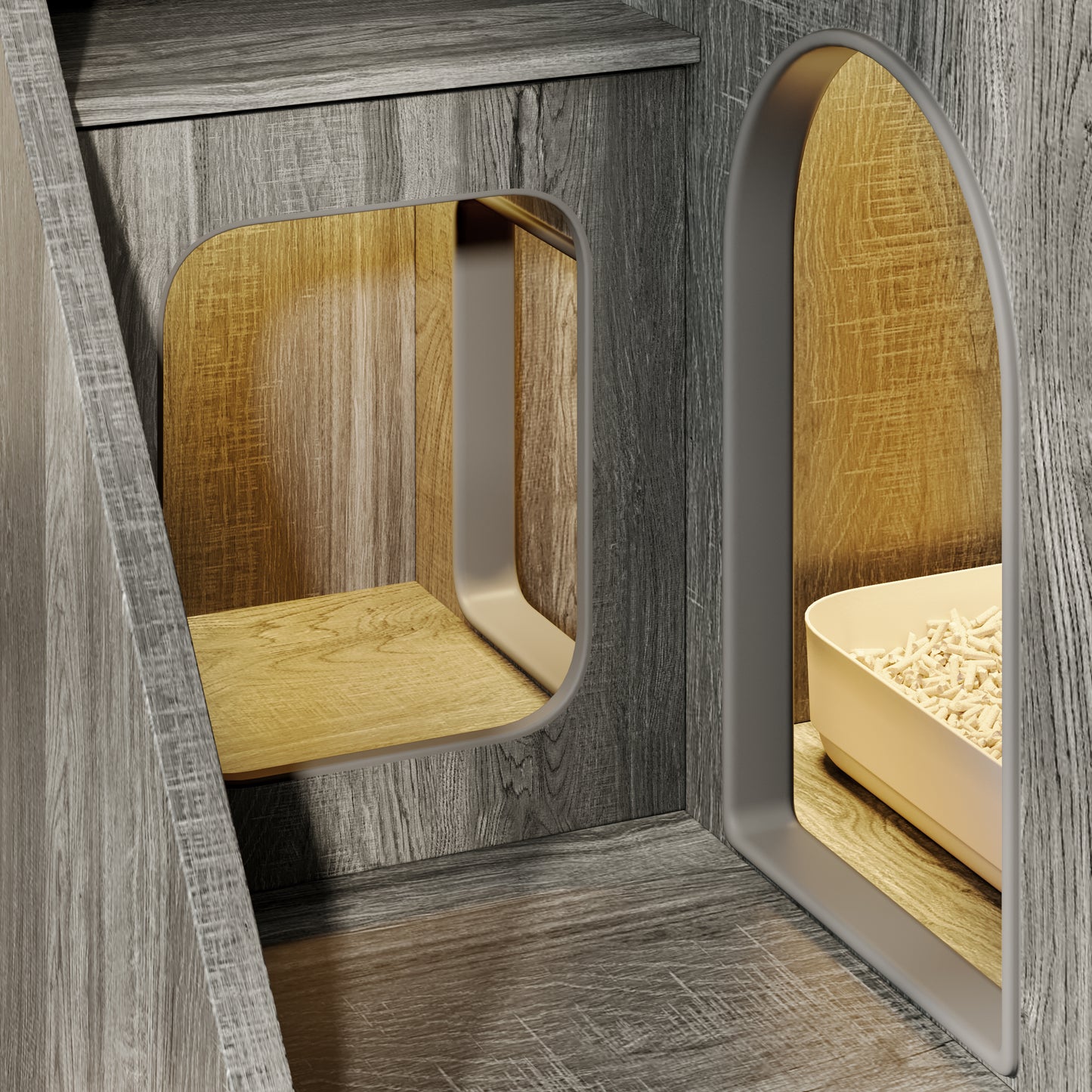 Nuvio LED Cat Litter Cabinet – Hidden Enclosure with Dual Drawers & Side Table Design - JUSTLIVE NESTJUSTLIVE NEST
