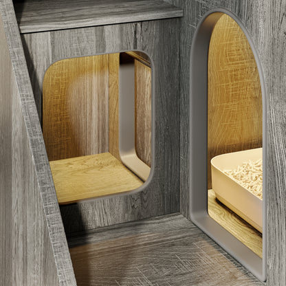 Nuvio LED Cat Litter Cabinet – Hidden Enclosure with Dual Drawers & Side Table Design - JUSTLIVE NESTJUSTLIVE NEST