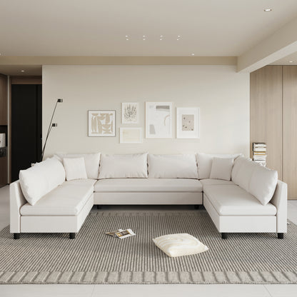 116' U-Shape Modular Lounge – Oversized 8-Seat Convertible Chenille Sofa with Flexible Layout