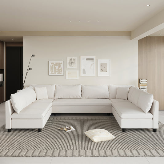 116' U-Shape Modular Lounge – Oversized 8-Seat Convertible Chenille Sofa with Flexible Layout