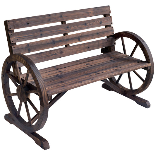 JUSTLIVE NEST® Wyndell Wagon Bench – Rustic WheelArm Patio Seat, CarbonWood Slat Design