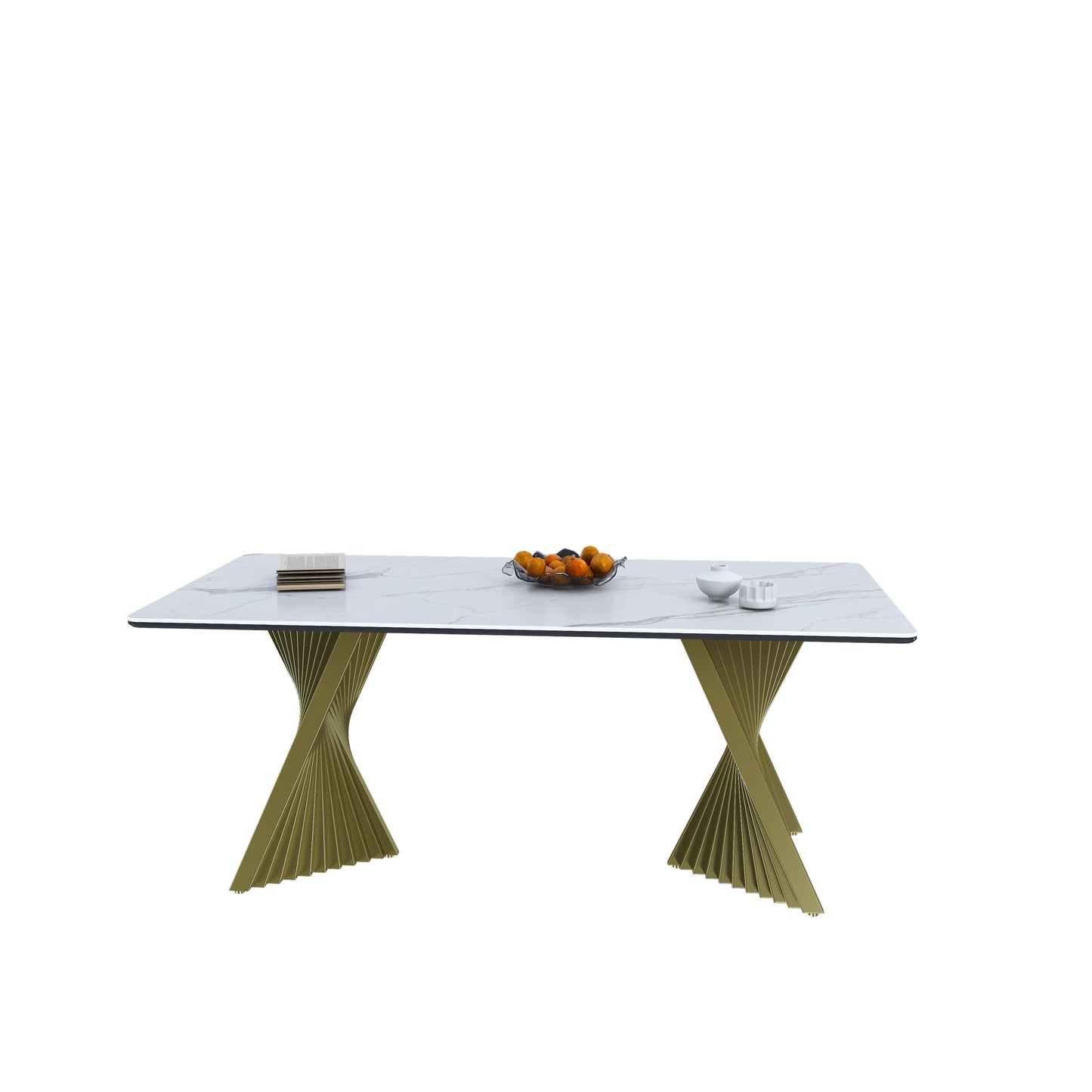 Snowra Dining Table – 71'' White Sintered Top with Steel Legs for 4–8 Guests