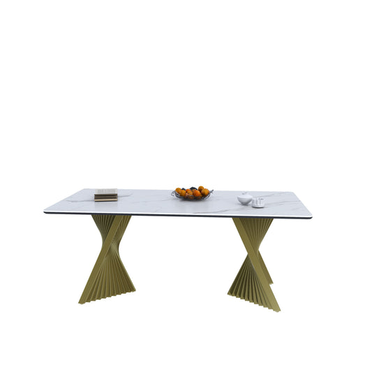 Snowra Dining Table – 71'' White Sintered Top with Steel Legs for 4–8 Guests