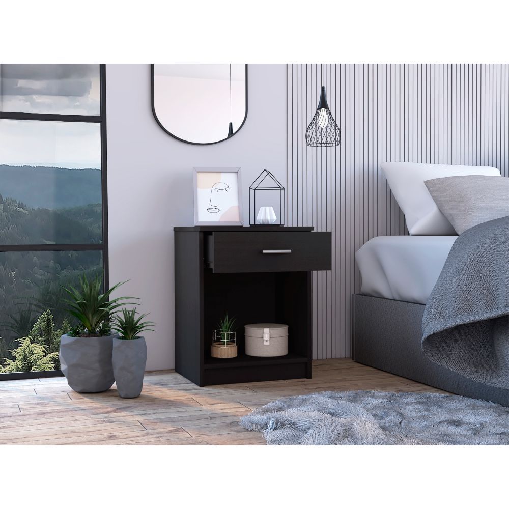 Pictro Nightstand – 1 Drawer Bedside Table with Open Lower Shelf