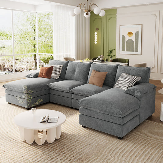 6-Seat Luxe Lounge – Soft Chenille Comfort Set with Adjustable Arm Cushions