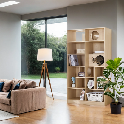 Nuvio Cat Tree Bookcase – Furniture-Style Cat Tower with Shelves & Climbing Platforms