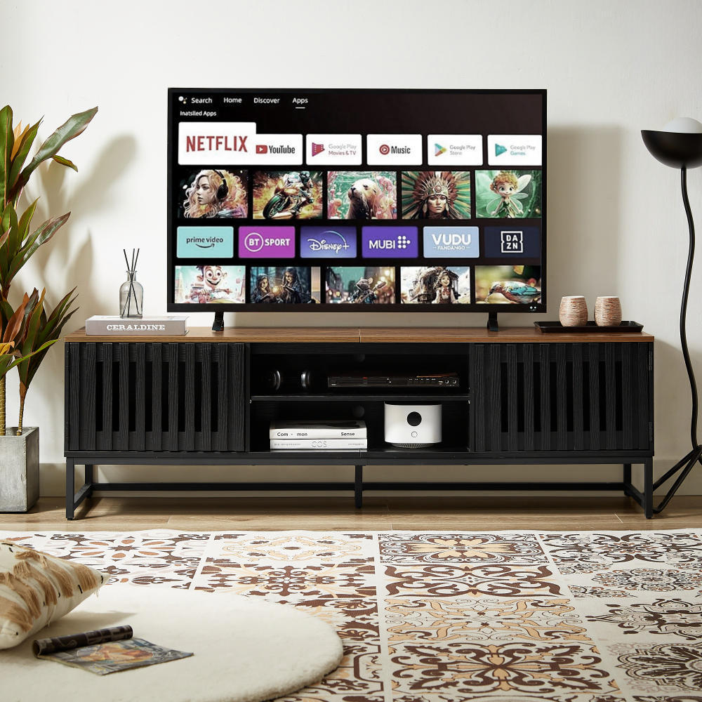 Midvyn Slat Console – 63" TV Stand with Striped Grille Doors