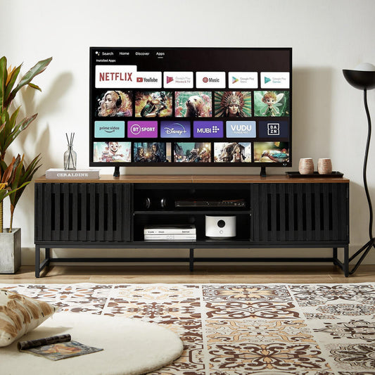 Midvyn Slat Console – 63" TV Stand with Striped Grille Doors