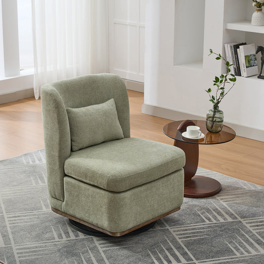 Veluna Chair – Pale Green Chenille, 360° Swivel Metal Base, Pillow Included