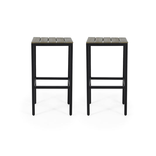JUSTLIVE NEST® Klyvan Bar Stools – TwinSet SlatForm Seats, DarkSteel Frame (Grey & Black)