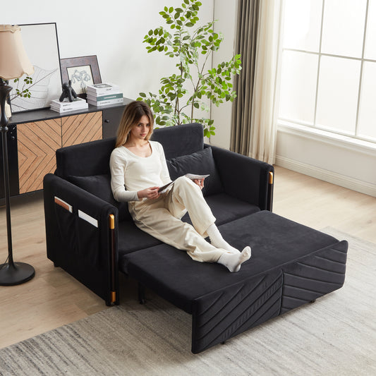 54' Adjustable Lounge Sleeper – Plush Convertible Loveseat with Hidden Comfort Features (Black)