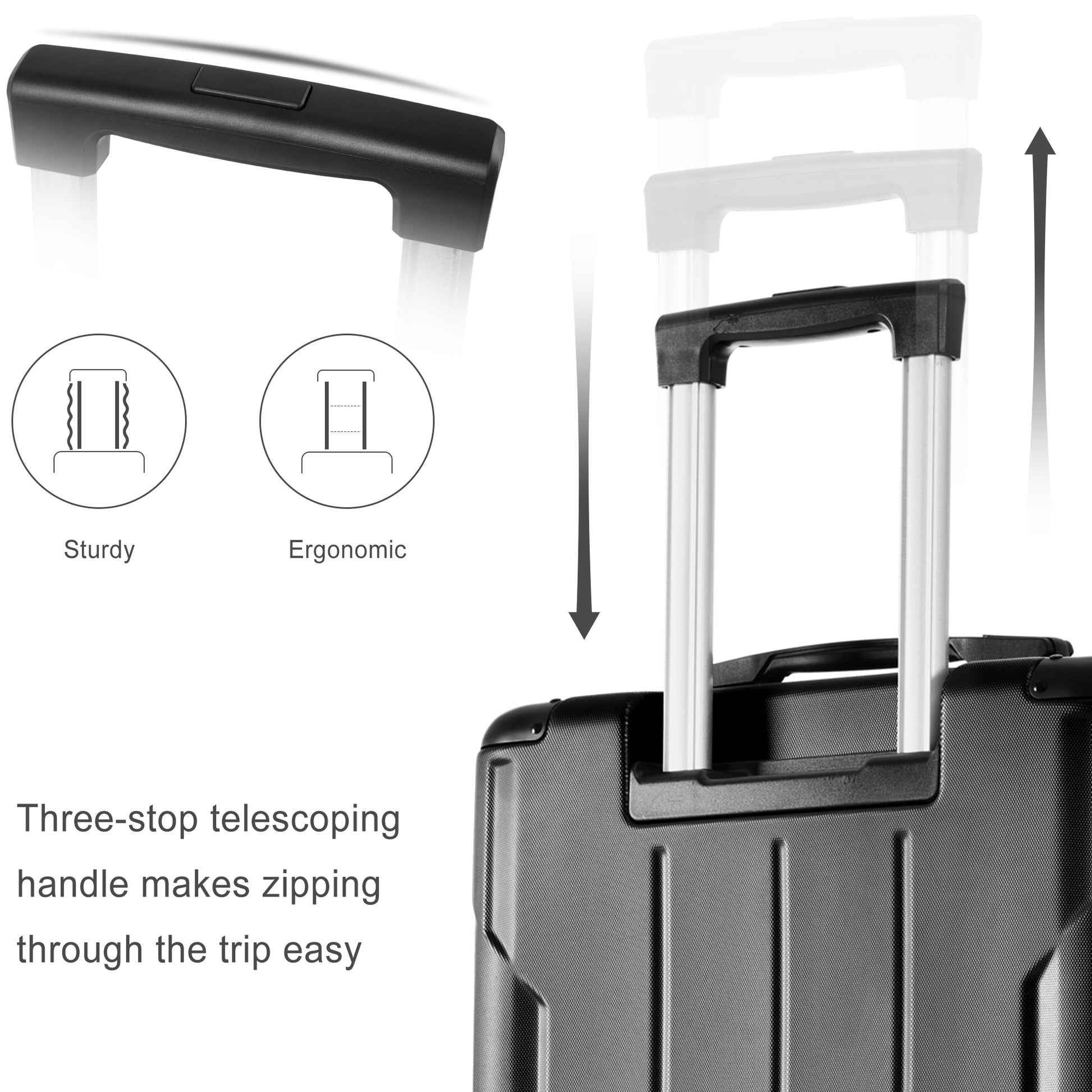 Jetera 3 - Piece ABS Luggage Set – Black Expandable Suitcases with Double Spinner Wheels & TSA Lock (20/24/28") - JUSTLIVE NESTJUSTLIVE NEST