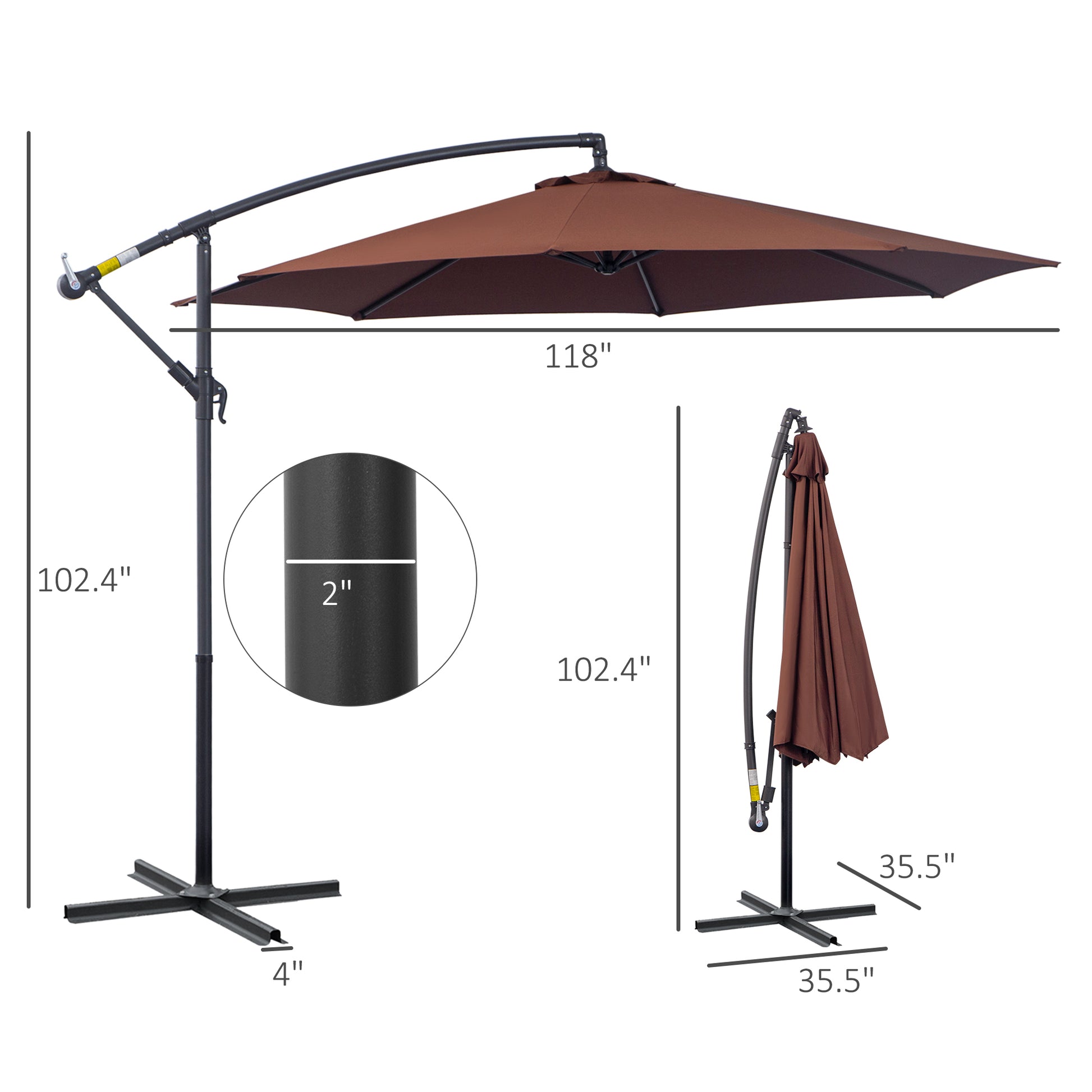 Solair 10' Cantilever Umbrella – Square Hanging Shade with Tilt & 360° Rotation (Red) - JUSTLIVE NESTJUSTLIVE NEST