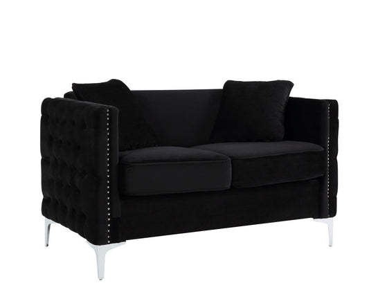 Velmorra™ 53' Jet Velvet Loveseat – Plush Dual-Seat Sofa with Coordinated Cushions