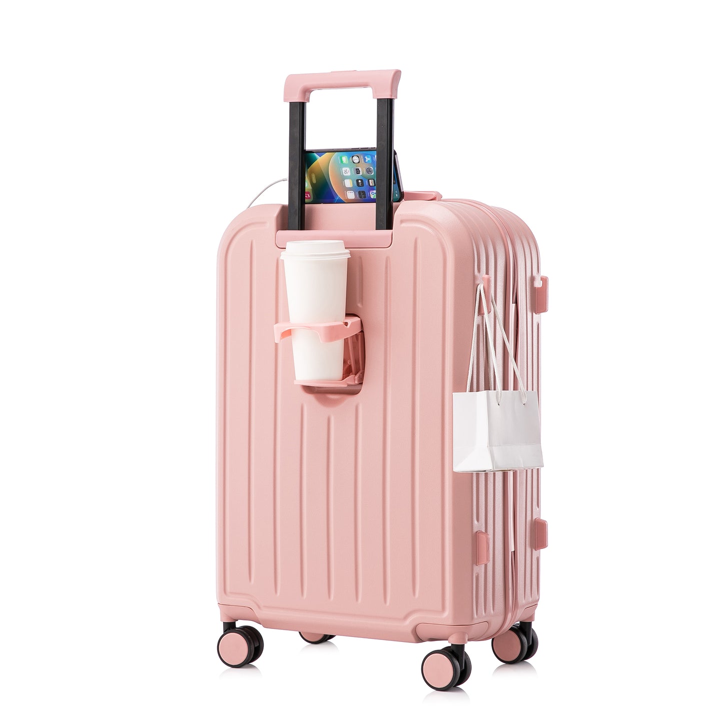 Jetera 3 - Piece ABS Travel Set – Pink 360° Spinner Suitcases with USB Port & Cup Holder (20/24/28") - JUSTLIVE NESTJUSTLIVE NEST