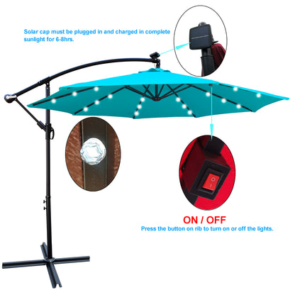 Solair 10' LED Market Umbrella – Solar - Powered Patio Shade with Crank, 8 Ribs & Cross Base - JUSTLIVE NESTJUSTLIVE NEST