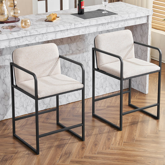 Tavuro Stools (2pc) – Linenhaze Upholstery, Steelcrest Frame