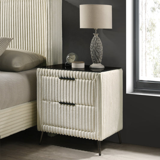 Mavira Cord Stand – Cream Wide-Wale Corduroy Upholstered Nightstand