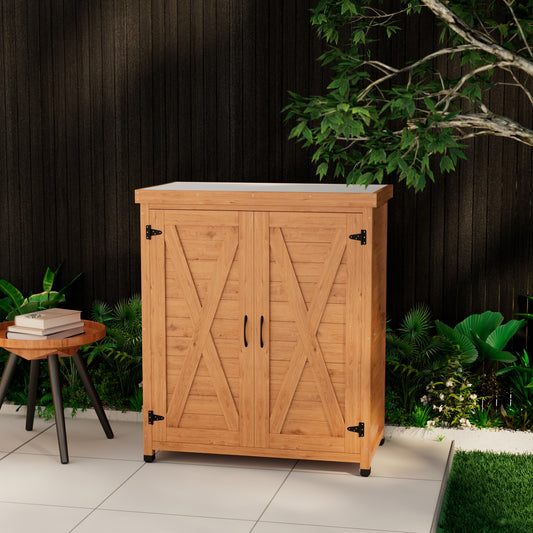 Terra Potting Bench – Compact Outdoor Work Table with Metal Surface & Lower Storage
