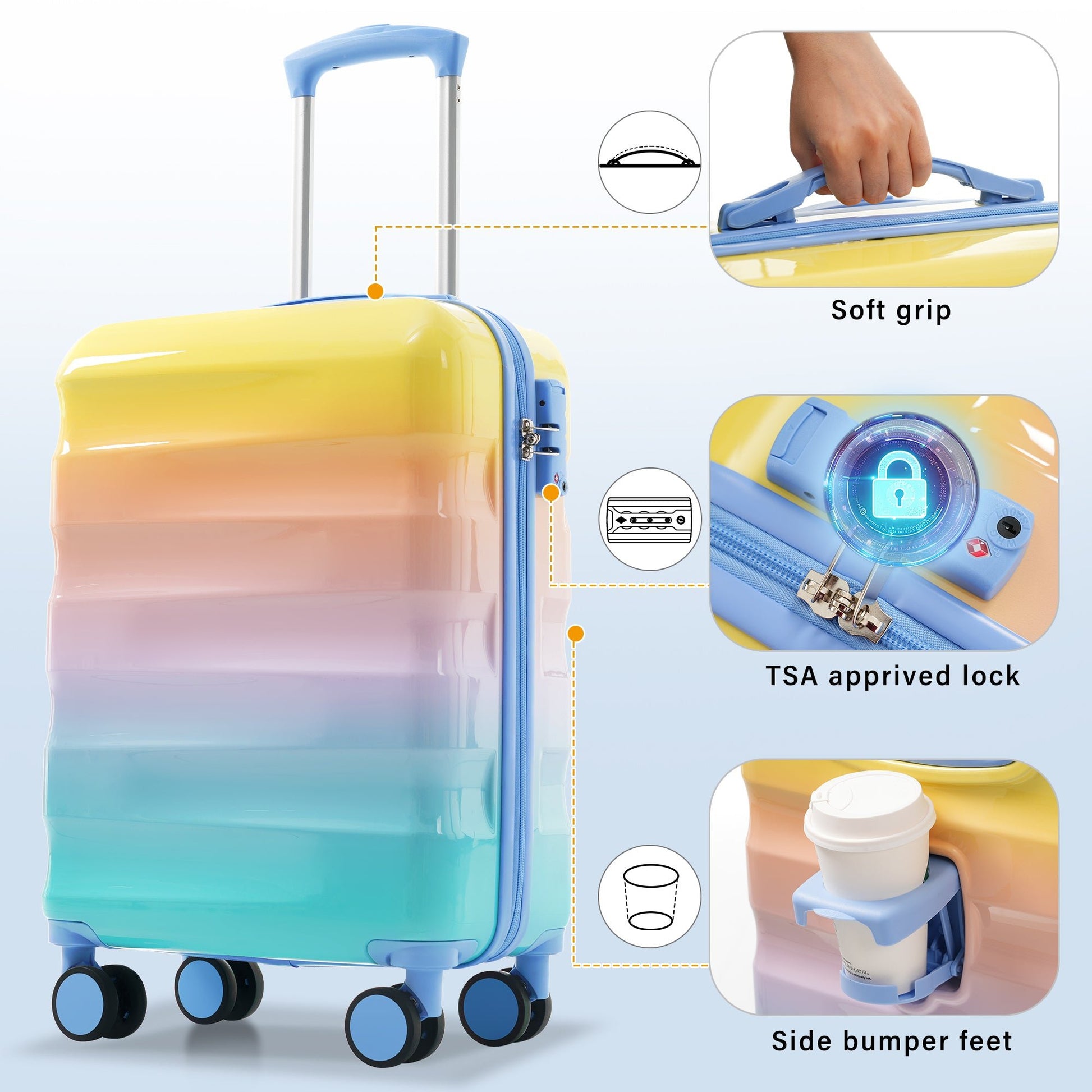 Jetera 2 - Piece Carry - On Set – 20" Glossy Hardshell Suitcase with Cup Holder, Spinner Wheels & TSA Lock - JUSTLIVE NESTJUSTLIVE NEST